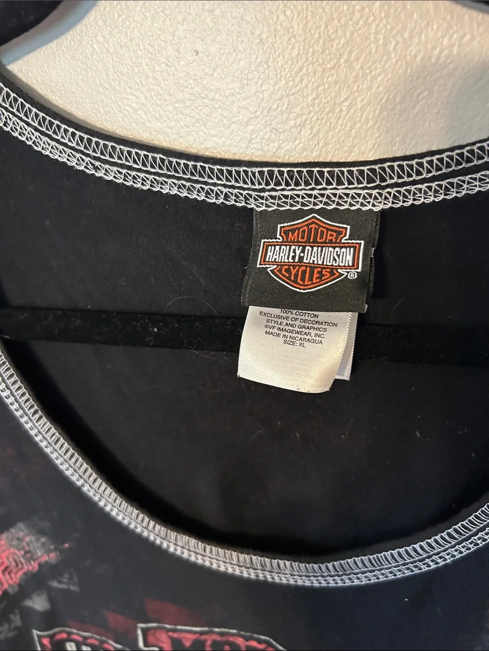 Harley-Davidson Black Long Sleeve Graphic Tee with Red and Gray Chevron Logo